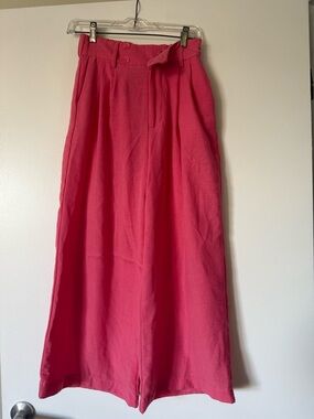 Pink high waisted wide leg linen blend pants